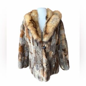 1970s Patchwork Rabbit Fur & Fox Fur Collar Trim Crop Coat, w/Front Hip Pockets